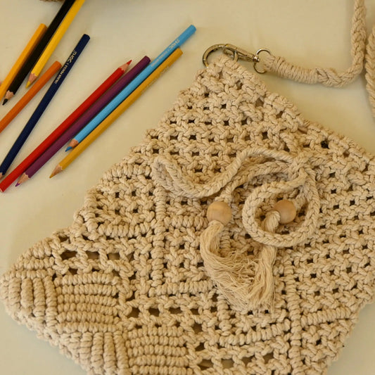 Hand-Knotted Macramé Crossbody Bag