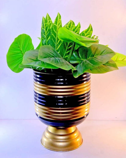 Unique Pedestal Stripe Planter – 13 Inch Tall – Modern Decorative Planter