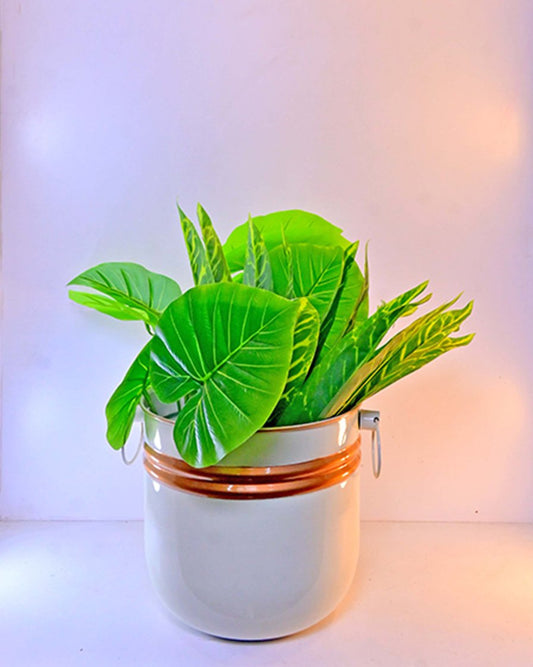 Cylinder Stripe Planter – 9.84″ Modern Home Decor – Decorative Indoor Planter