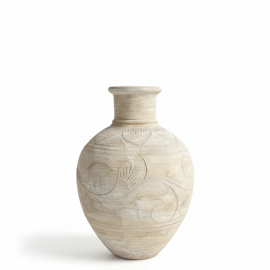 Elegant Dhosi Terracotta Etched Urn – Light Terracotta Planter with Intricate Designs 26″, 30″ & 36″