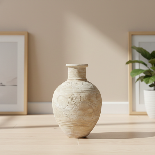 Elegant Dhosi Terracotta Etched Urn – Light Terracotta Planter with Intricate Designs 26″, 30″ & 36″