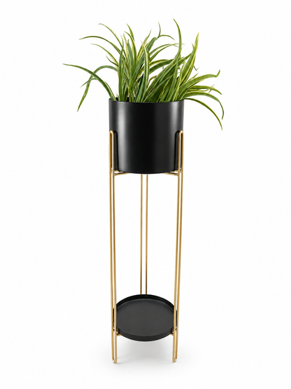 Tall Cylindrical Metal Planter with Elevated Stand