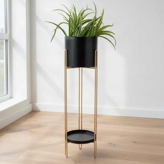 Tall Cylindrical Metal Planter with Elevated Stand