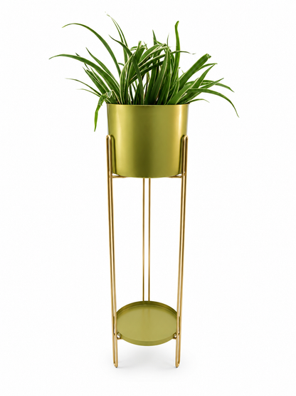 Tall Cylindrical Metal Planter with Elevated Stand