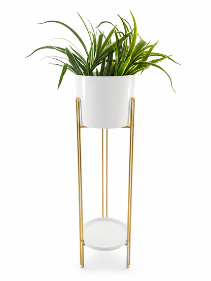 Tall Cylindrical Metal Planter with Elevated Stand