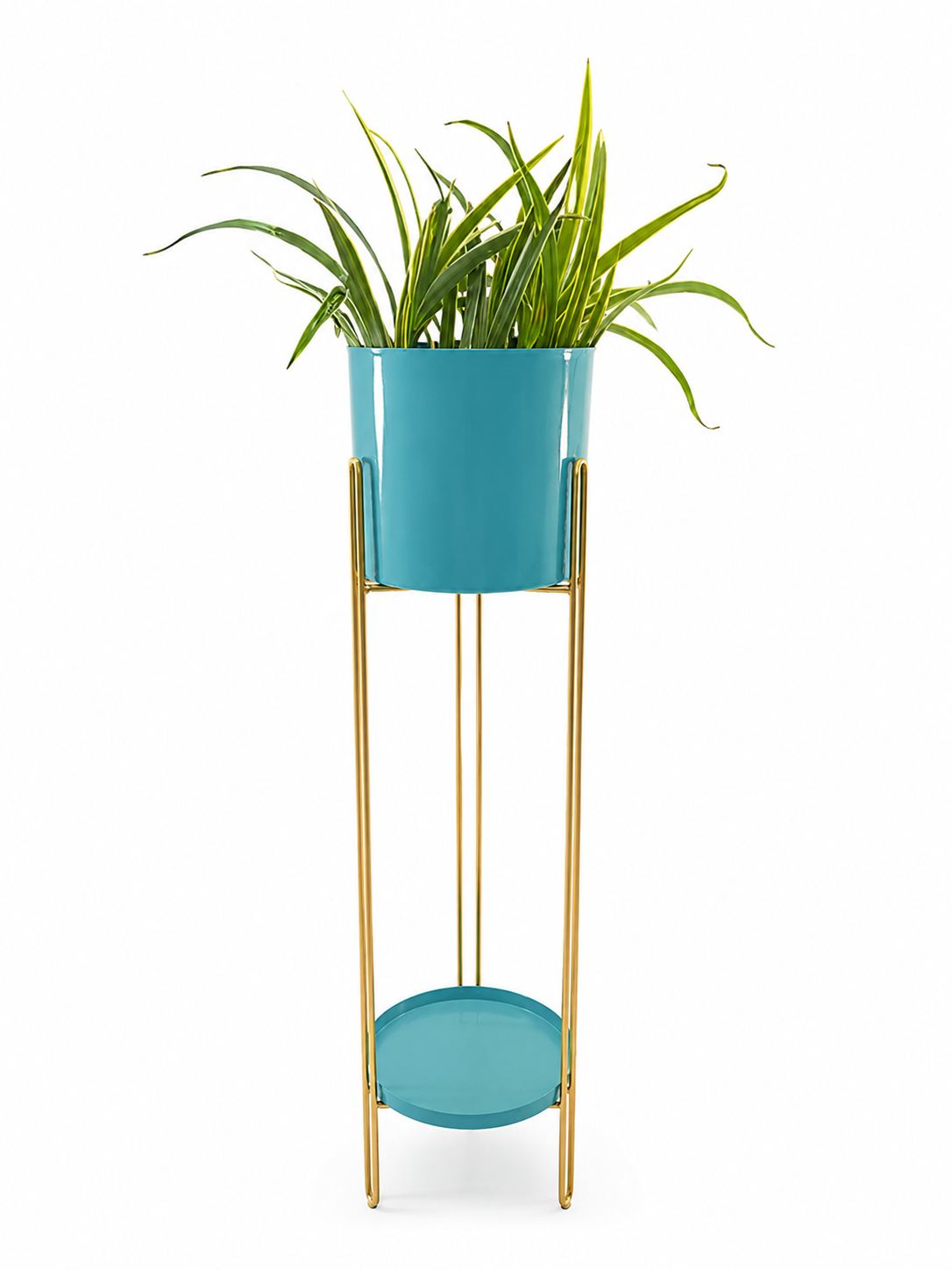 Tall Cylindrical Metal Planter with Elevated Stand
