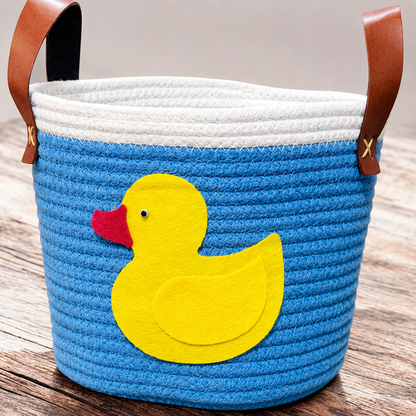 Multipurpose Round Cotton Basket with PU Leather Handles