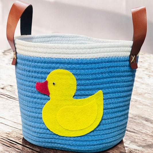Multipurpose Round Cotton Basket with PU Leather Handles