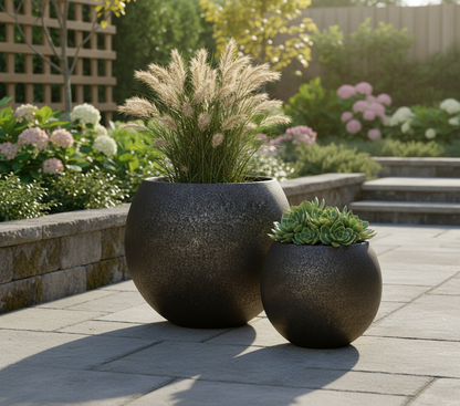 Ball Rustic Fiberglass Planter | Premium Lightweight Textured Weather