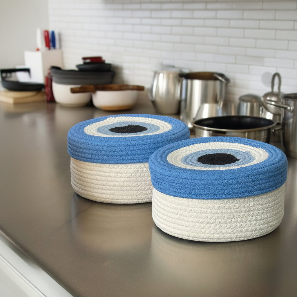 Handwoven Cotton Rope Evil Eye Storage Basket