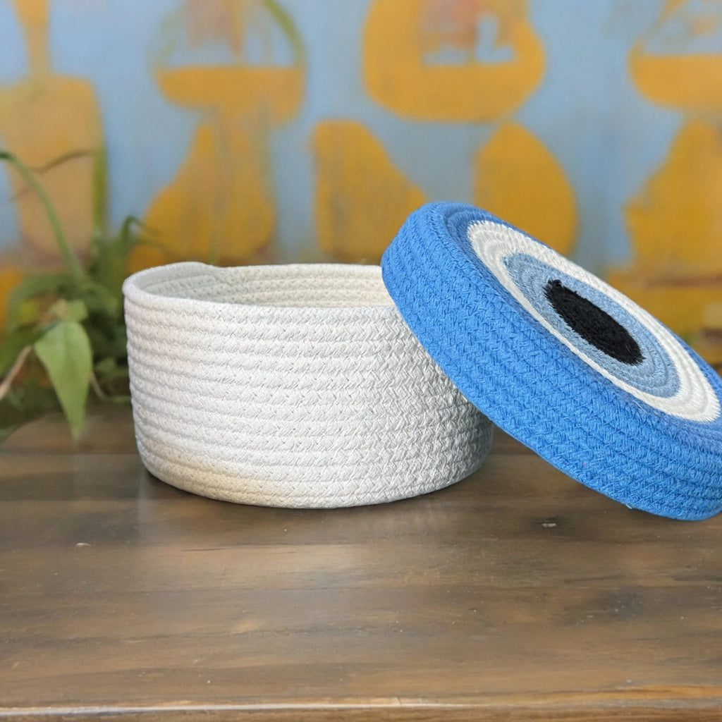 Handwoven Cotton Rope Evil Eye Storage Basket
