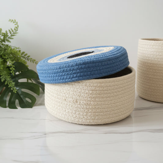 Handwoven Cotton Rope Evil Eye Storage Basket