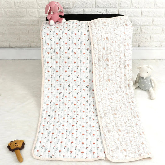 Ferns and Roses Organic Cotton Quilted Muslin Reversible Blanket