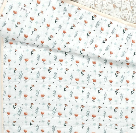 Ferns and Roses Organic Cotton Quilted Muslin Reversible Blanket