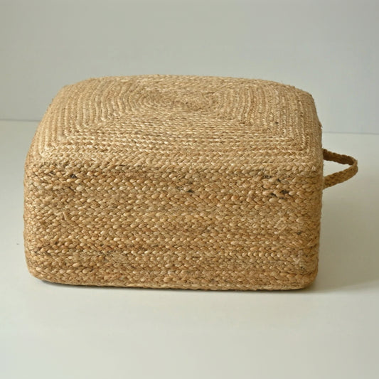 Handcrafted Square Natural Jute Floor Cushion Pouf