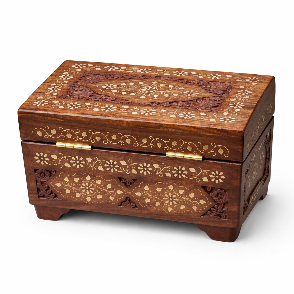 Handcrafted Sheesham Wood Treasure Chest Flat top II