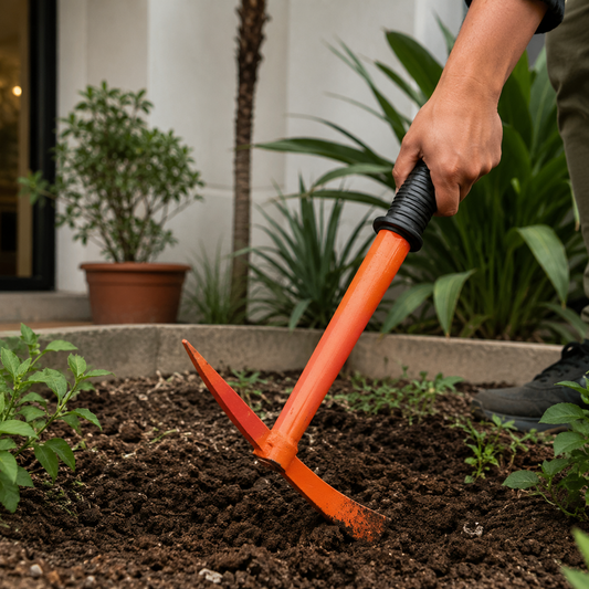 Dual-Head Orange Garden Hoe – Pick & Chisel Combo Tool
