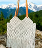Handcrafted Cotton Macrame Tote Bag with Tassels & Leather Handles – Boho Chic