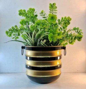 Bronze Concentric Band Pot – 13 Inch – Modern Decorative Planter