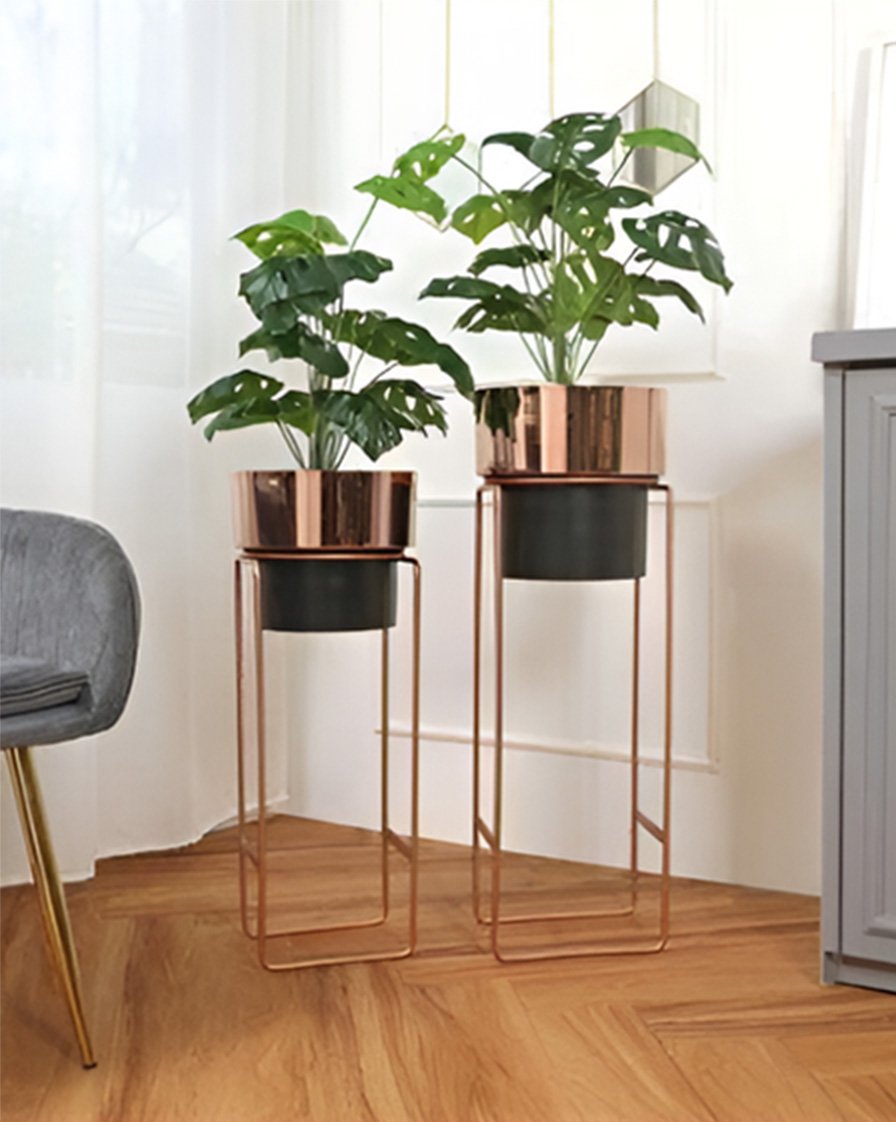 Rose Gold Metal Planter Set – Stylish Set of 2