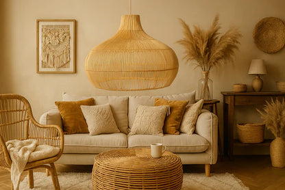 Rattan Pendant Lamp - Johar Bamboo Hanging Light for Dining Room