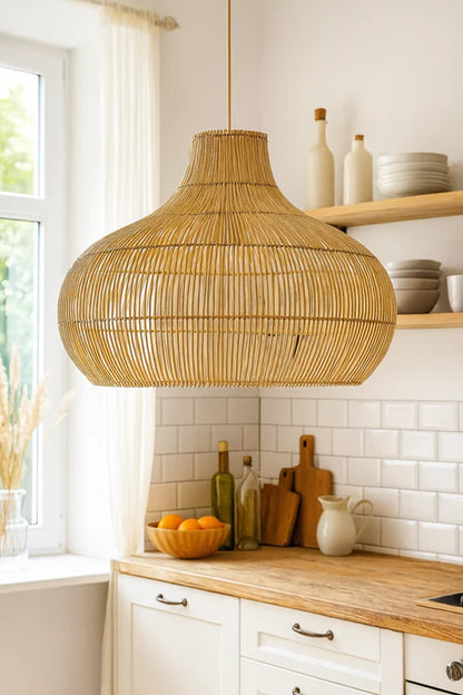 Rattan Pendant Lamp - Johar Bamboo Hanging Light for Dining Room
