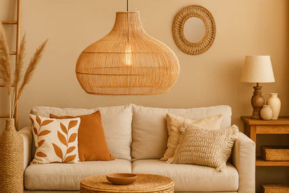 Rattan Pendant Lamp - Johar Bamboo Hanging Light for Dining Room