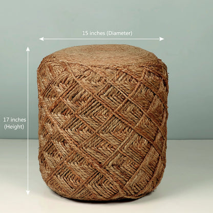 Handcrafted Diamond Pattern Jute Ottoman Pouffe