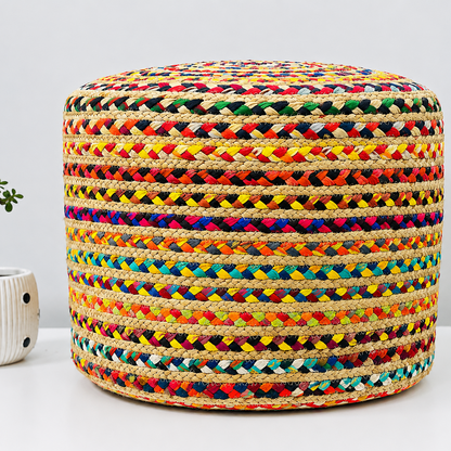 Handcrafted Multicolour Jute Pouffe