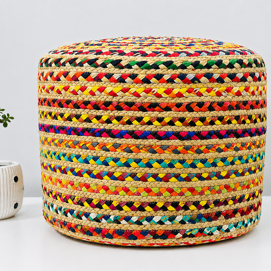 Handcrafted Multicolour Jute Pouffe