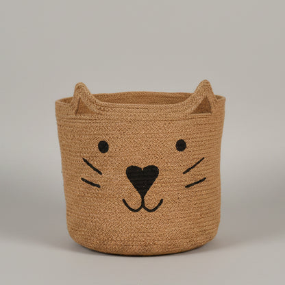 Jute Basket with Printed Cat