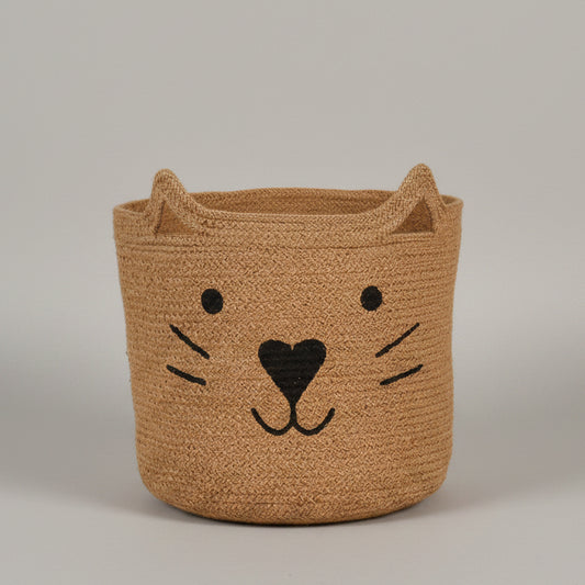 Jute Basket with Printed Cat