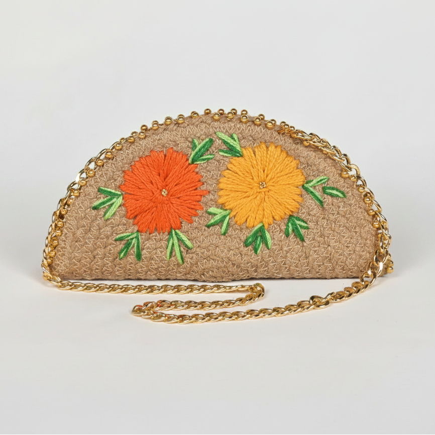 Artisanal Embroidered Jute Clutch