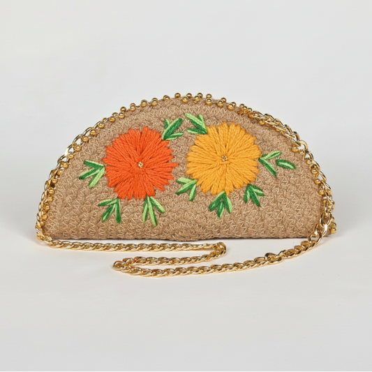 Artisanal Embroidered Jute Clutch