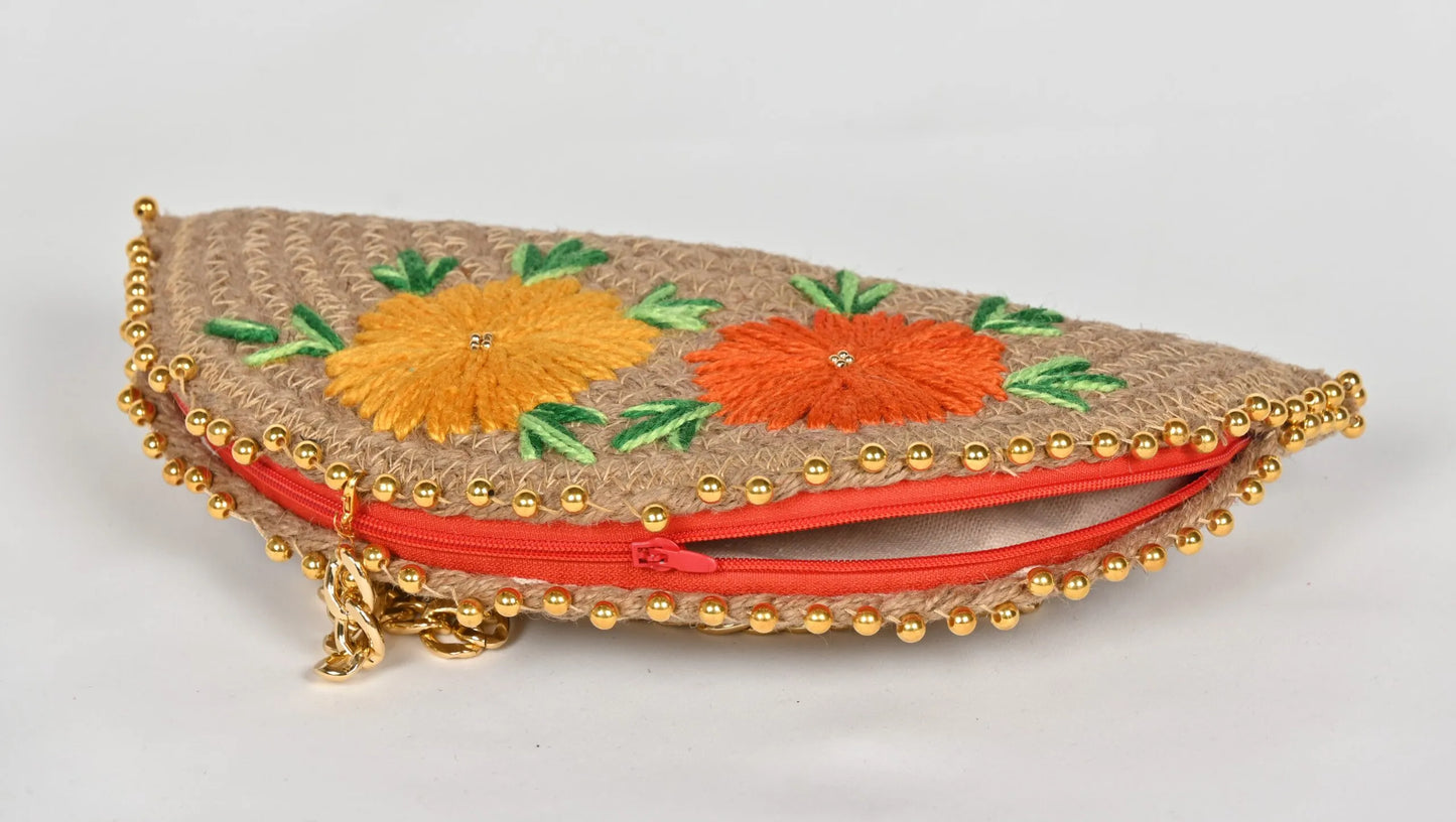 Artisanal Embroidered Jute Clutch