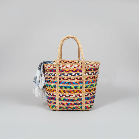 Natural Jute and Cotton Handcrafted Multicolor Bag