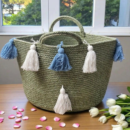 Woven Cotton Storage Basket with Handles
