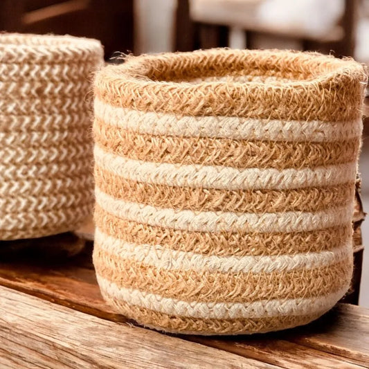 Handwoven Cotton & Jute Planter Basket
