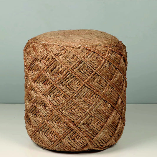 Handcrafted Diamond Pattern Jute Ottoman Pouffe
