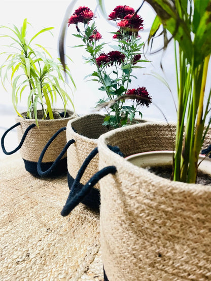 Handcrafted Woven Round Jute Planter Bag Set of 3