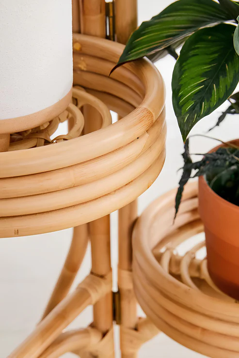 Kashvi Handcrafted Rattan 3-Tier Folding Plant Stand
