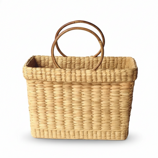 Kauna Bag – Handwoven Eco-Friendly Bag with Bamboo Handles 13″ x 5″ x 11″