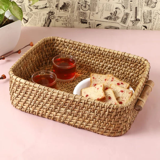 Kavya Handwoven Wicker Storage Basket with Brass Accents