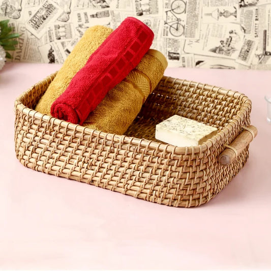 Kavya Handwoven Wicker Storage Basket with Brass Accents
