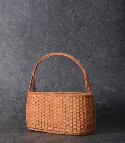 Oval Willow Basket – Handwoven Kashmiri Wicker Shopping Basket with Single Handle – 17″ x 7.5″ x 18″