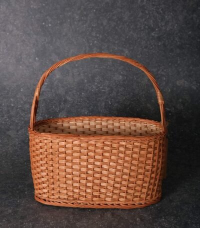 Oval Willow Basket – Handwoven Kashmiri Wicker Shopping Basket with Single Handle – 17″ x 7.5″ x 18″