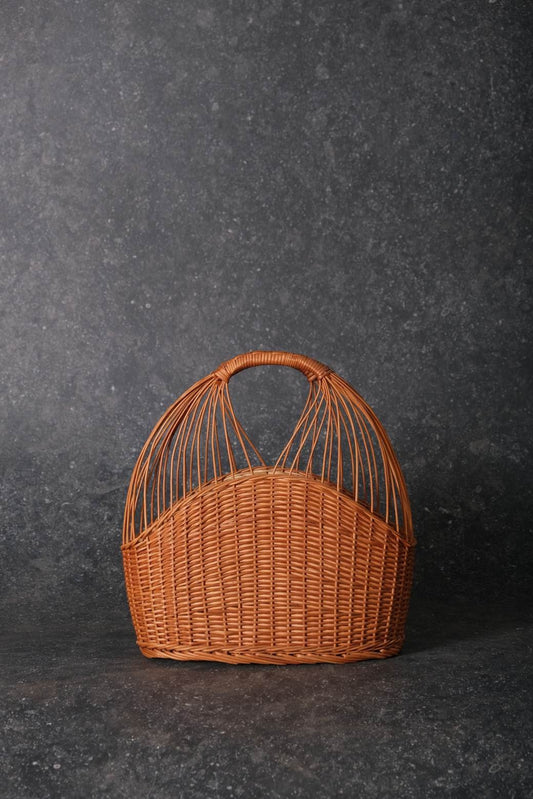 Handwoven Dome-Shaped Kashmiri Willow Wicker Shopping Basket with Double Handles – 17″ x 6.5″ x 18″