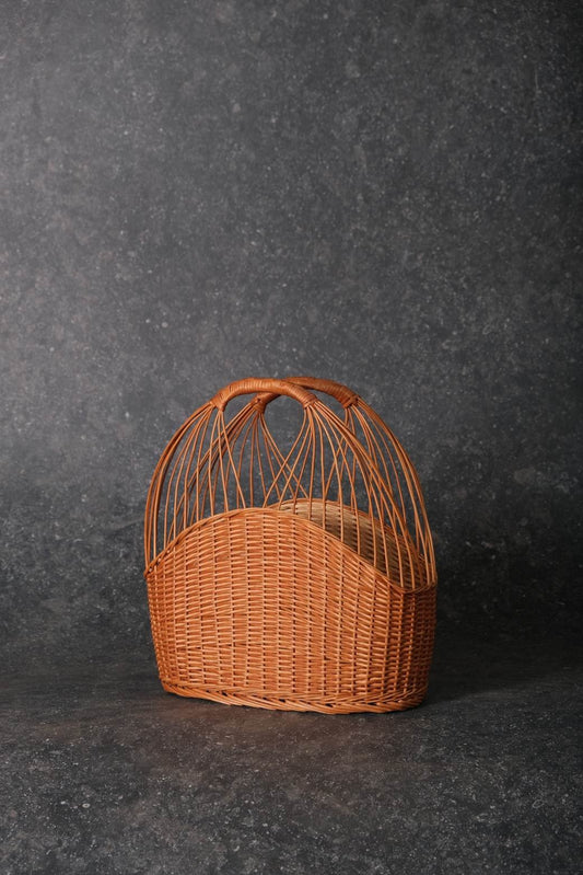 Handwoven Dome-Shaped Kashmiri Willow Wicker Shopping Basket with Double Handles – 17″ x 6.5″ x 18″