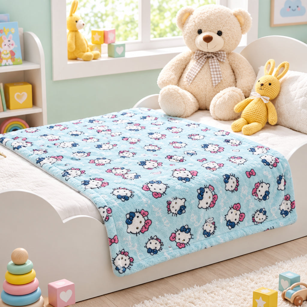 Luxury Reversible Flannel Sherpa Blanket Kitty World