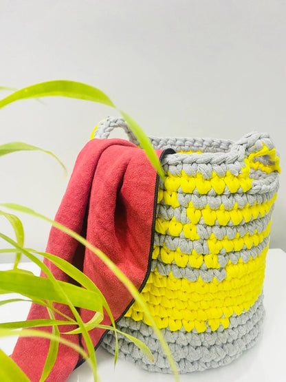 Vibrant Dual-Tone Knitted Storage Basket